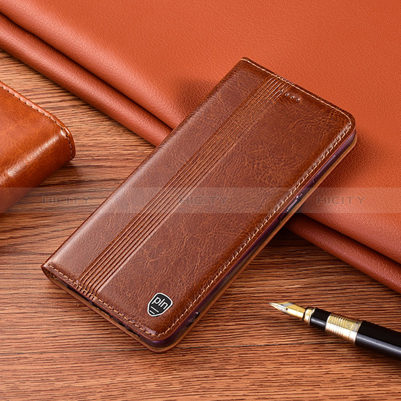 Leather Case Stands Flip Cover Holder H06P for Samsung Galaxy F62 5G Light Brown