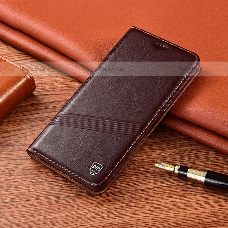 Leather Case Stands Flip Cover Holder H06P for Samsung Galaxy M40 Brown