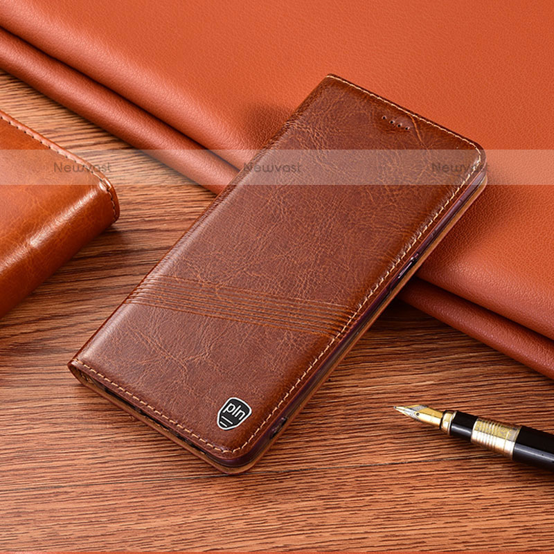 Leather Case Stands Flip Cover Holder H06P for Samsung Galaxy M40 Light Brown
