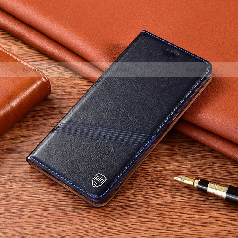 Leather Case Stands Flip Cover Holder H06P for Samsung Galaxy Note 10 5G Blue
