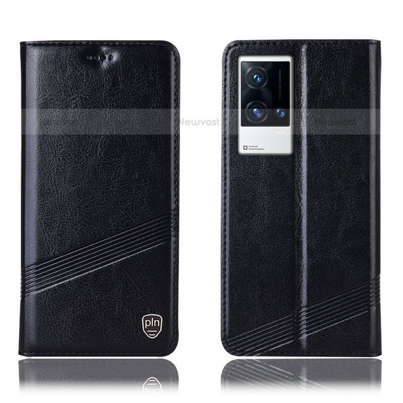Leather Case Stands Flip Cover Holder H06P for Vivo iQOO 8 5G Black