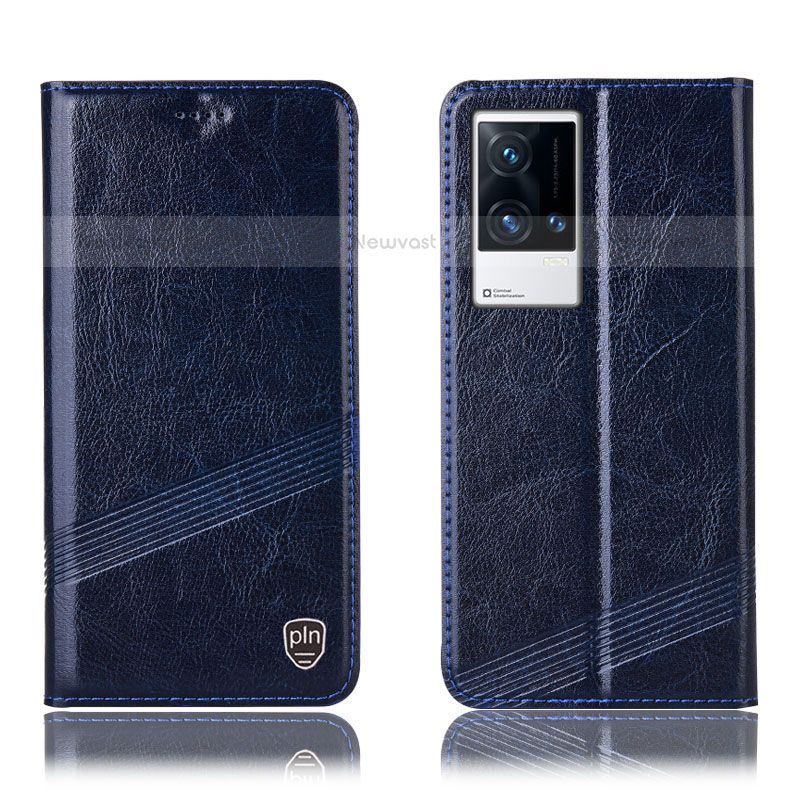 Leather Case Stands Flip Cover Holder H06P for Vivo iQOO 8 Pro 5G Blue