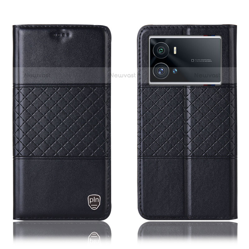 Leather Case Stands Flip Cover Holder H06P for Vivo iQOO 9 Pro 5G Black