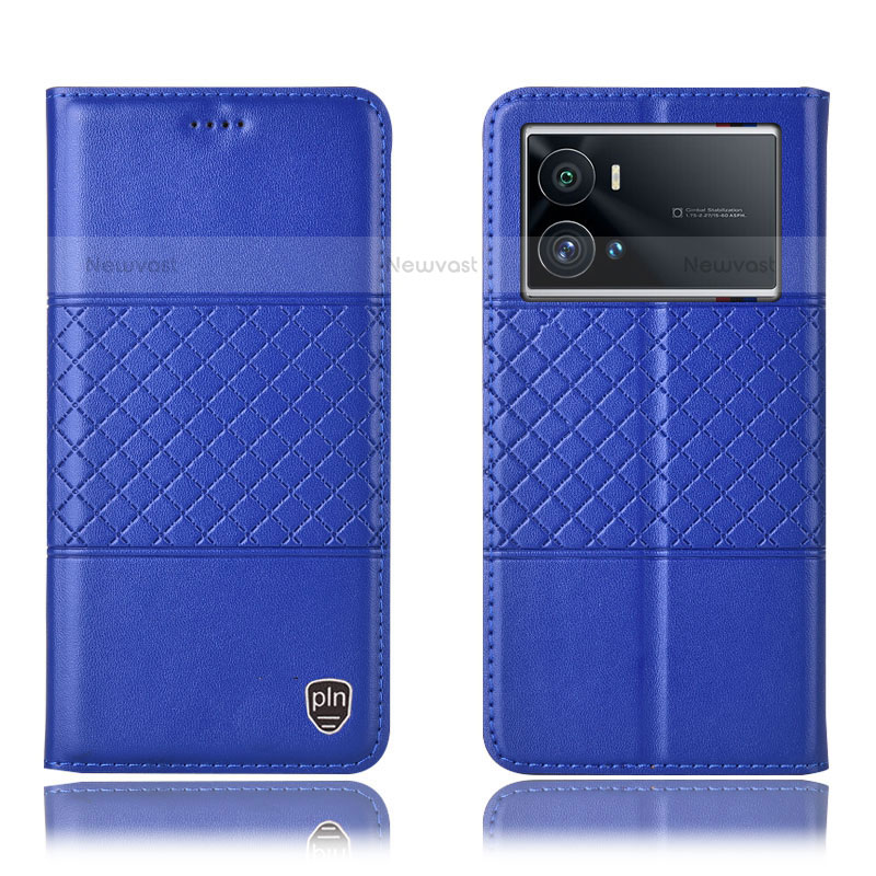 Leather Case Stands Flip Cover Holder H06P for Vivo iQOO 9 Pro 5G Blue