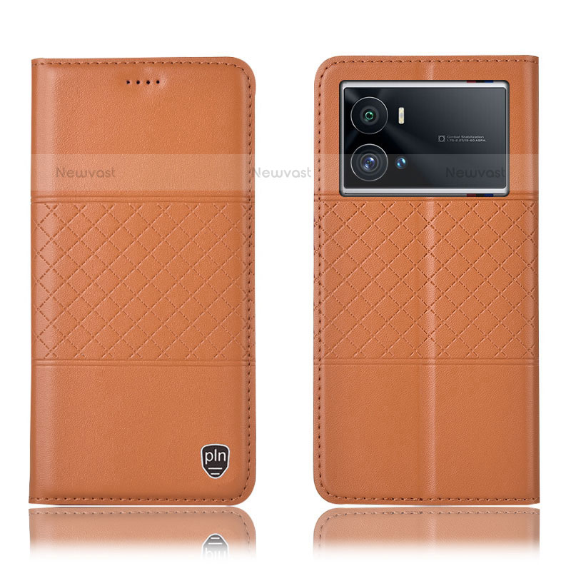 Leather Case Stands Flip Cover Holder H06P for Vivo iQOO 9 Pro 5G Orange