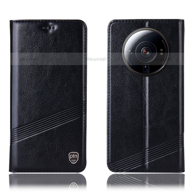Leather Case Stands Flip Cover Holder H06P for Xiaomi Mi 12 Ultra 5G Black