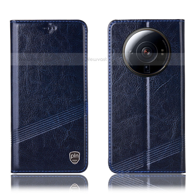 Leather Case Stands Flip Cover Holder H06P for Xiaomi Mi 12 Ultra 5G Blue