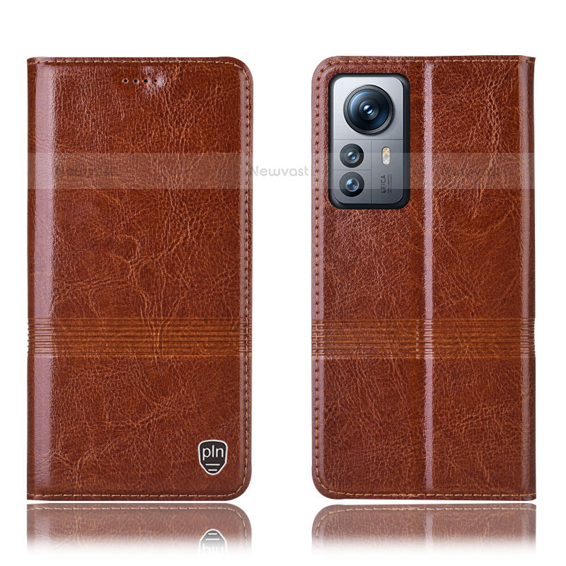 Leather Case Stands Flip Cover Holder H06P for Xiaomi Mi 12S Pro 5G Light Brown