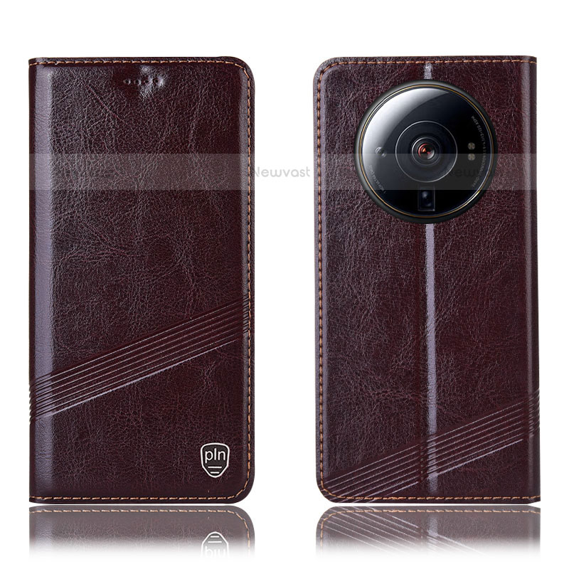Leather Case Stands Flip Cover Holder H06P for Xiaomi Mi 12S Ultra 5G Brown
