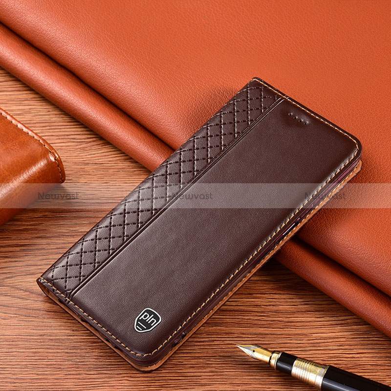 Leather Case Stands Flip Cover Holder H07P for Huawei Nova 11 Pro Brown