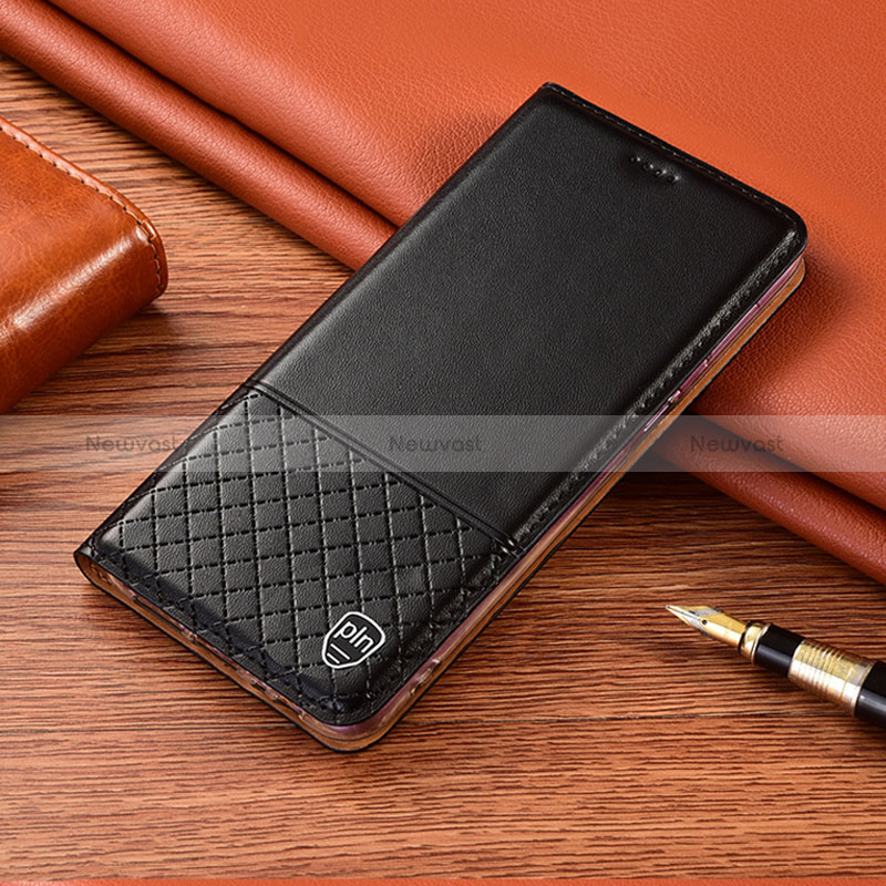 Leather Case Stands Flip Cover Holder H07P for Huawei Nova Y91 Black