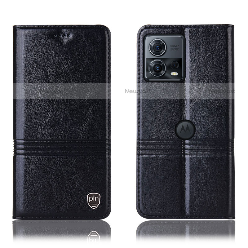 Leather Case Stands Flip Cover Holder H07P for Motorola Moto Edge 30 Fusion 5G Black