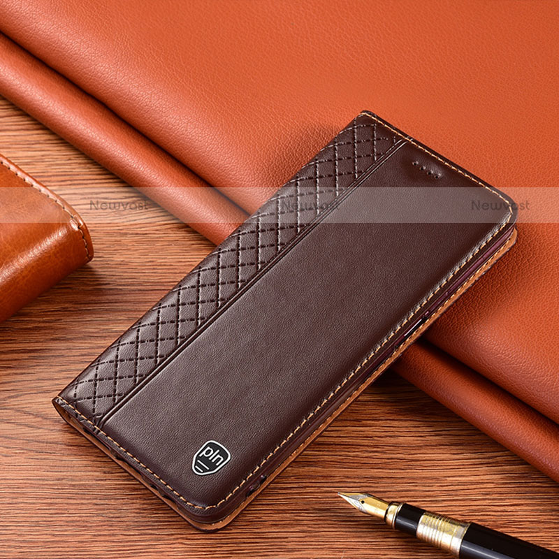 Leather Case Stands Flip Cover Holder H07P for Motorola Moto Edge S 5G Brown