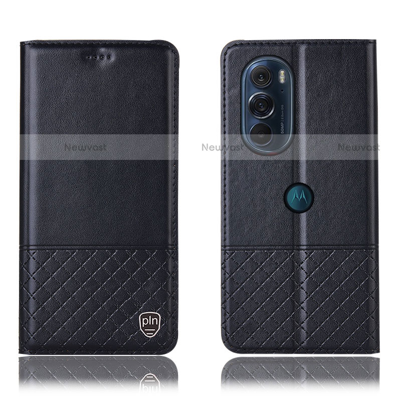Leather Case Stands Flip Cover Holder H07P for Motorola Moto Edge X30 5G Black