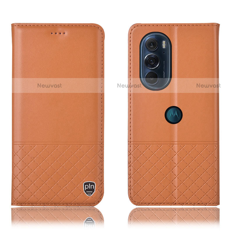 Leather Case Stands Flip Cover Holder H07P for Motorola Moto Edge X30 5G Orange