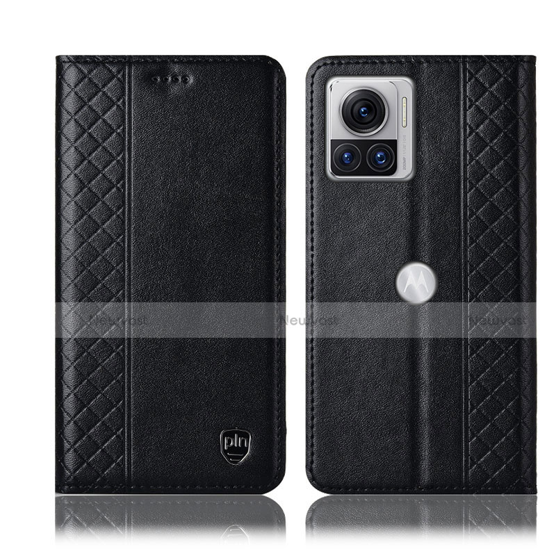 Leather Case Stands Flip Cover Holder H07P for Motorola Moto Edge X30 Pro 5G Black