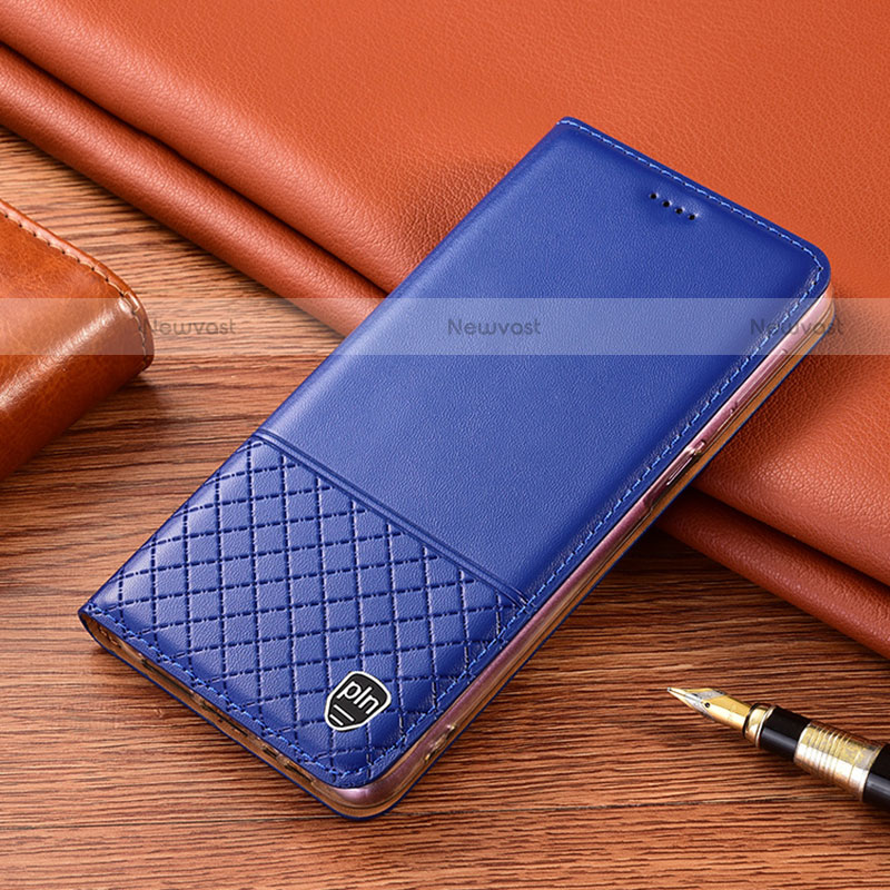 Leather Case Stands Flip Cover Holder H07P for Motorola Moto G Power (2022) Blue