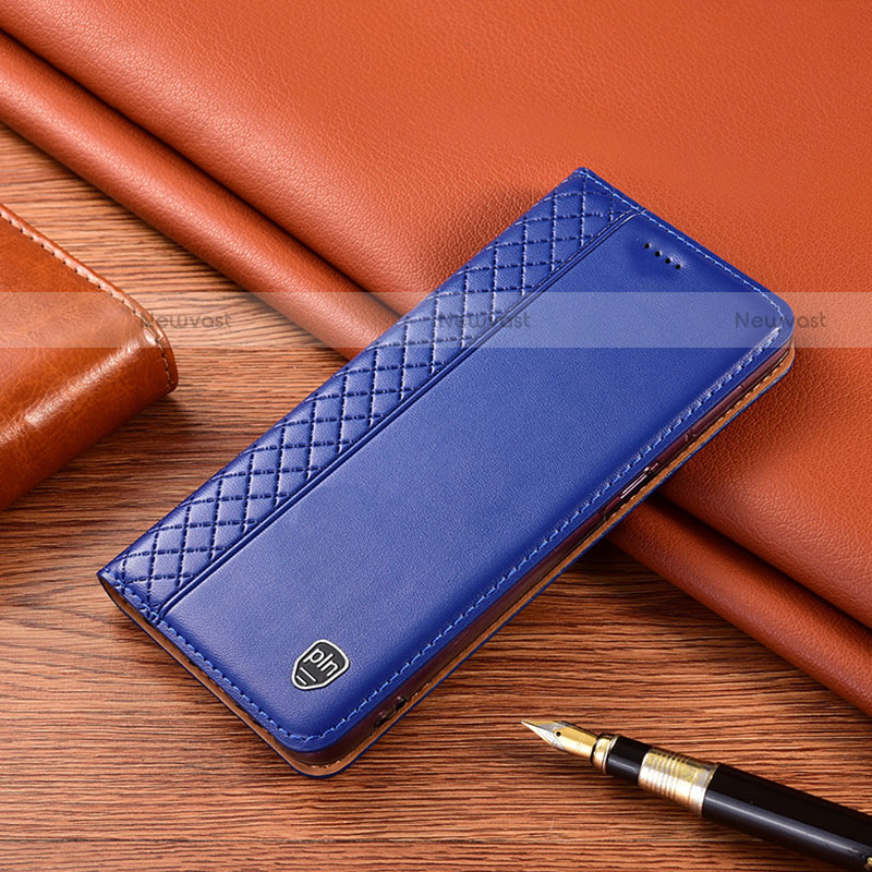 Leather Case Stands Flip Cover Holder H07P for Motorola Moto G100 5G Blue