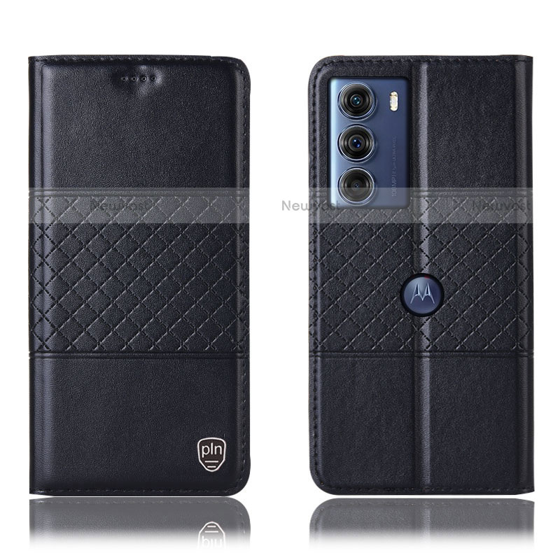 Leather Case Stands Flip Cover Holder H07P for Motorola Moto G200 5G Black