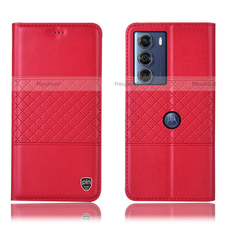 Leather Case Stands Flip Cover Holder H07P for Motorola Moto G200 5G Red