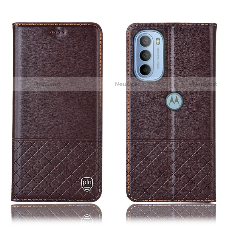 Leather Case Stands Flip Cover Holder H07P for Motorola Moto G31 Brown
