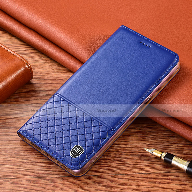 Leather Case Stands Flip Cover Holder H07P for Motorola Moto G40 Fusion Blue