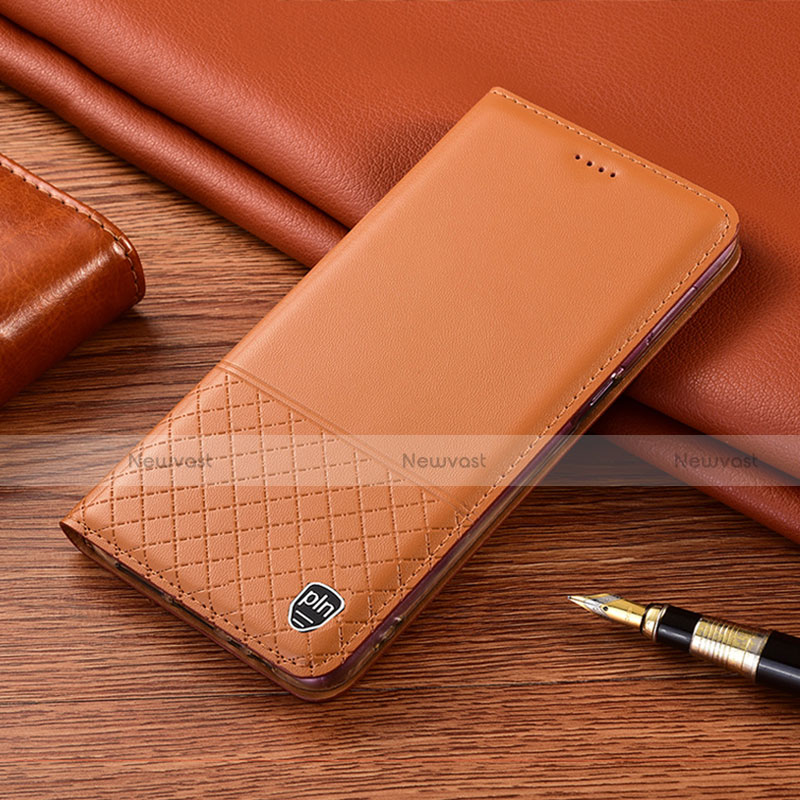 Leather Case Stands Flip Cover Holder H07P for Motorola Moto G40 Fusion Orange