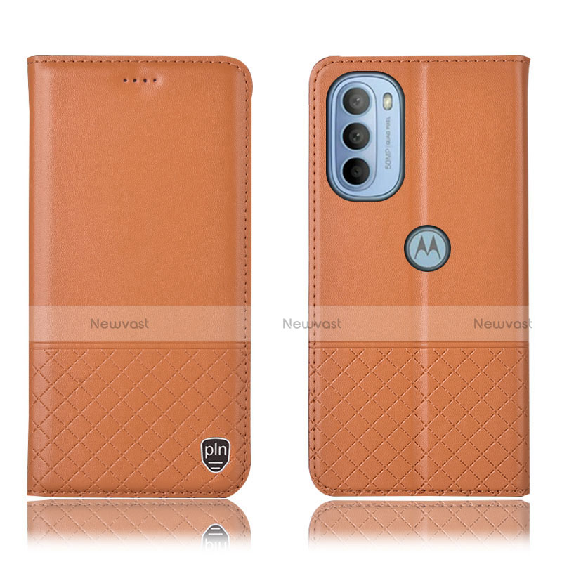 Leather Case Stands Flip Cover Holder H07P for Motorola Moto G41 Orange