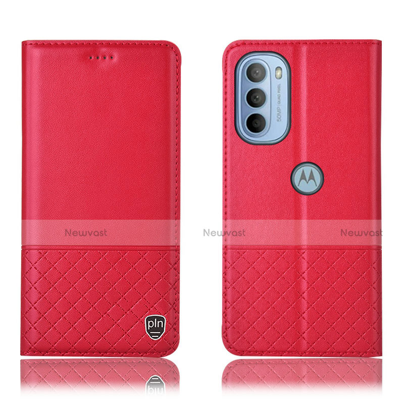 Leather Case Stands Flip Cover Holder H07P for Motorola Moto G41 Red