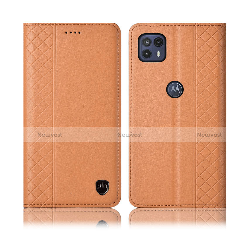 Leather Case Stands Flip Cover Holder H07P for Motorola Moto G50 5G Orange