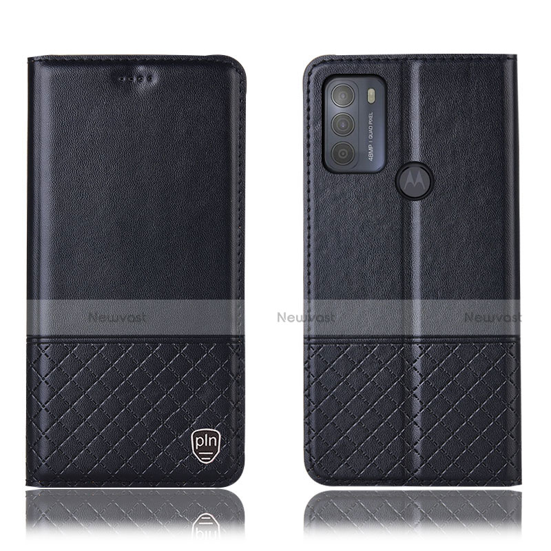 Leather Case Stands Flip Cover Holder H07P for Motorola Moto G50 Black