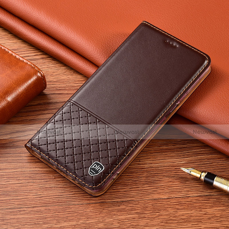 Leather Case Stands Flip Cover Holder H07P for Motorola Moto G60 Brown