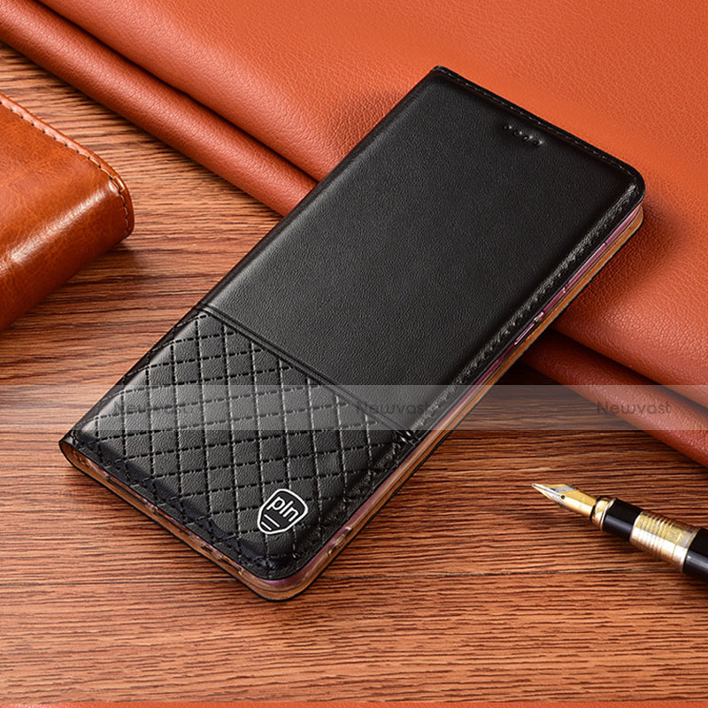 Leather Case Stands Flip Cover Holder H07P for Motorola Moto G62 5G Black