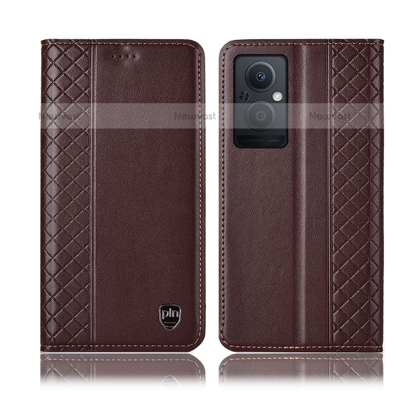 Leather Case Stands Flip Cover Holder H07P for OnePlus Nord N20 5G Brown