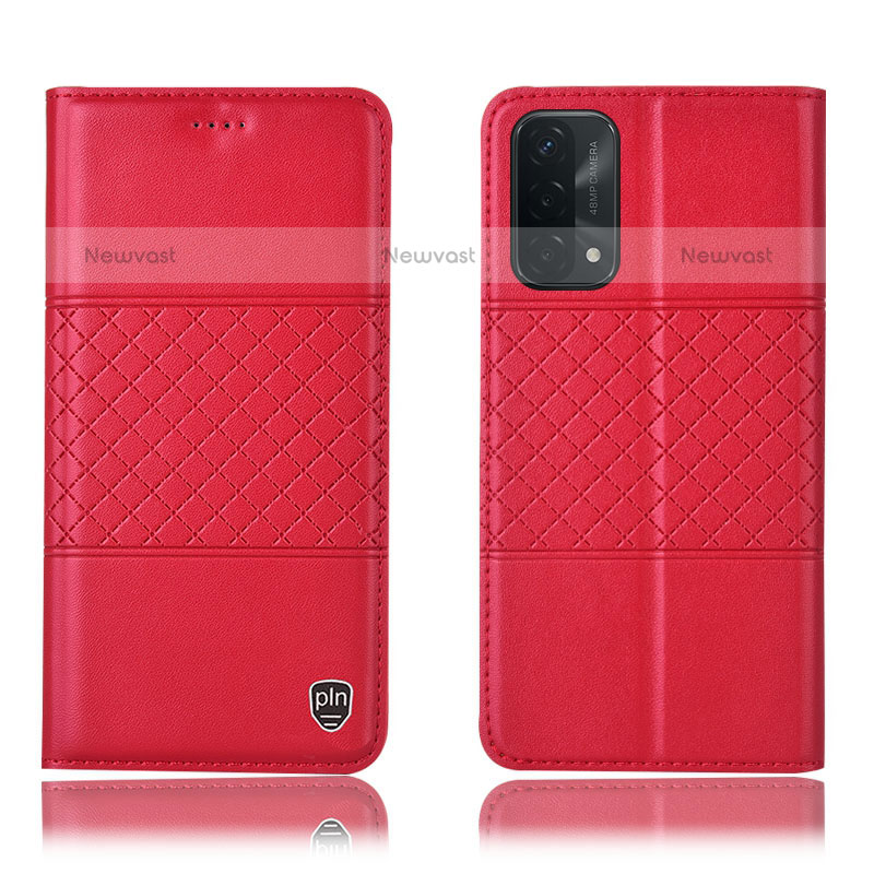 Leather Case Stands Flip Cover Holder H07P for OnePlus Nord N200 5G Red