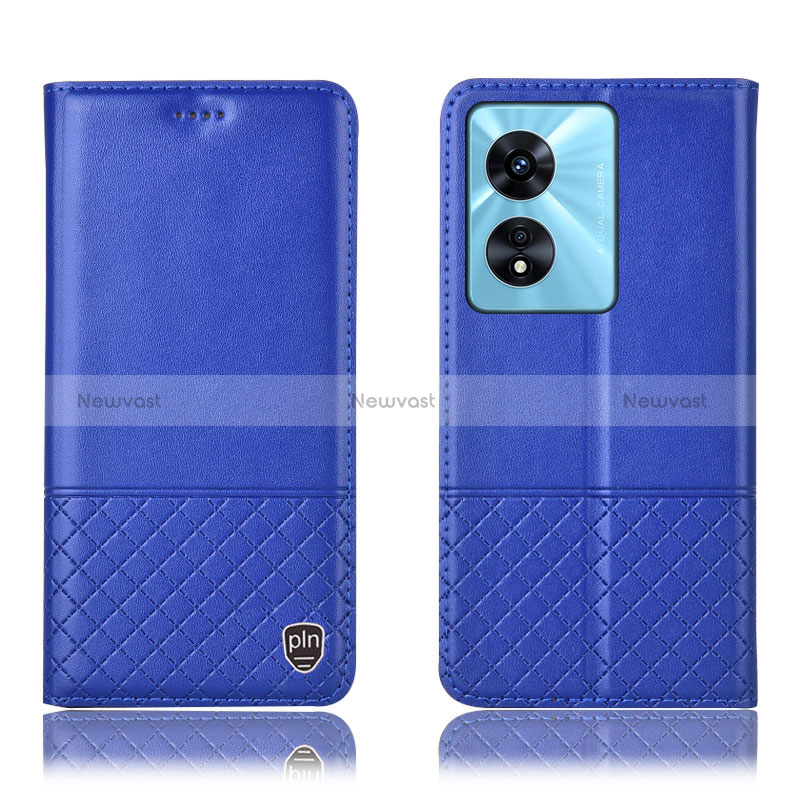 Leather Case Stands Flip Cover Holder H07P for Oppo A58x 5G Blue