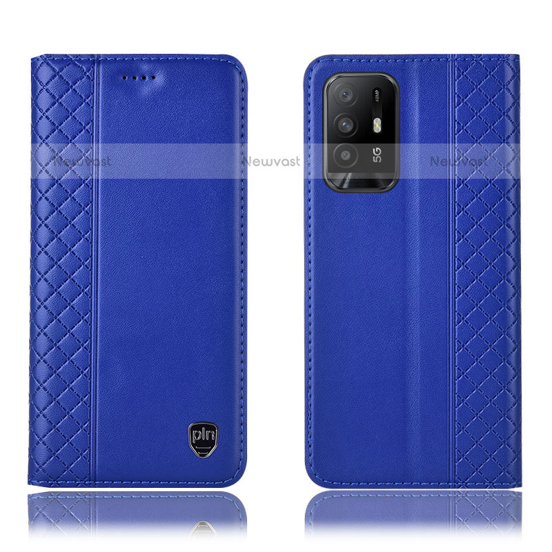 Leather Case Stands Flip Cover Holder H07P for Oppo A94 5G Blue