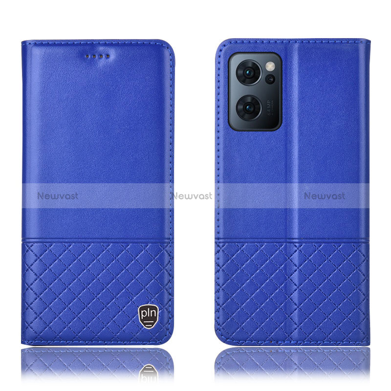 Leather Case Stands Flip Cover Holder H07P for Oppo Find X5 Lite 5G Blue