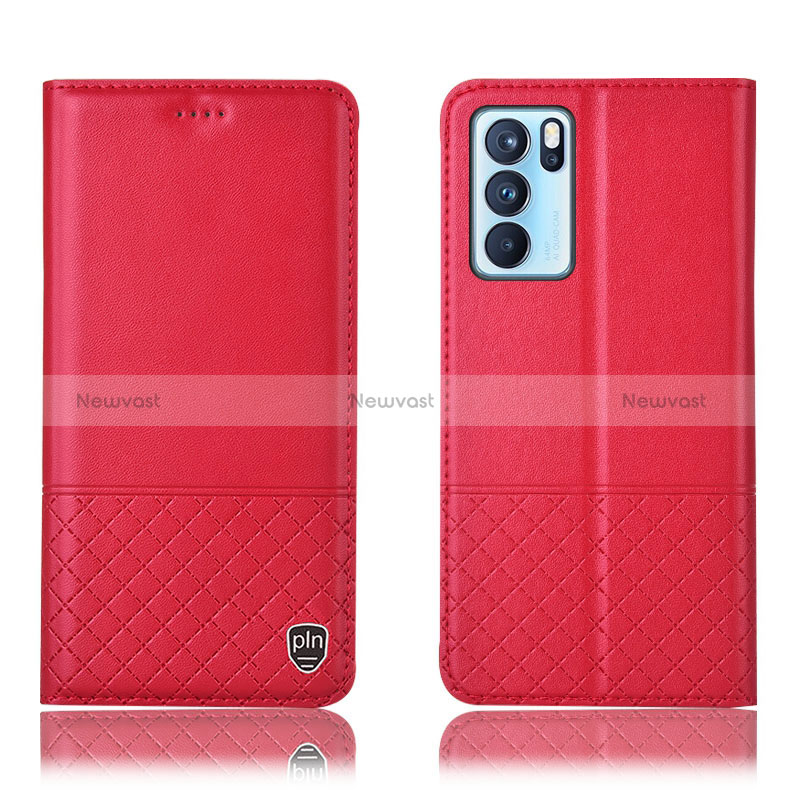 Leather Case Stands Flip Cover Holder H07P for Oppo Reno6 Pro 5G India Red