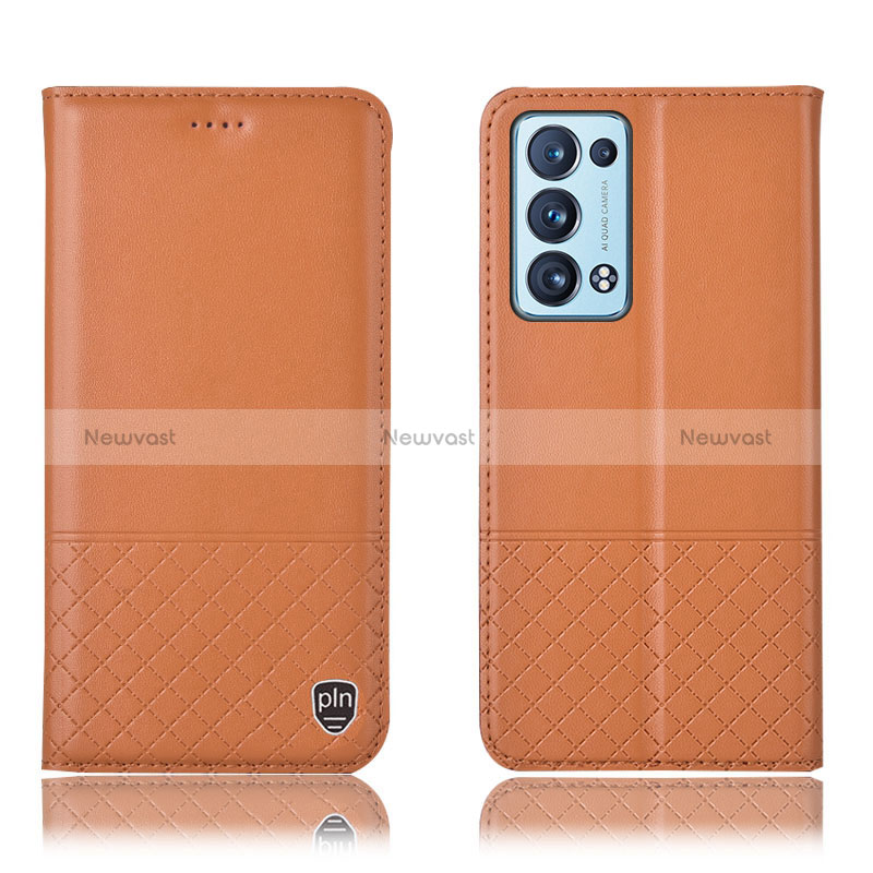 Leather Case Stands Flip Cover Holder H07P for Oppo Reno6 Pro 5G Orange