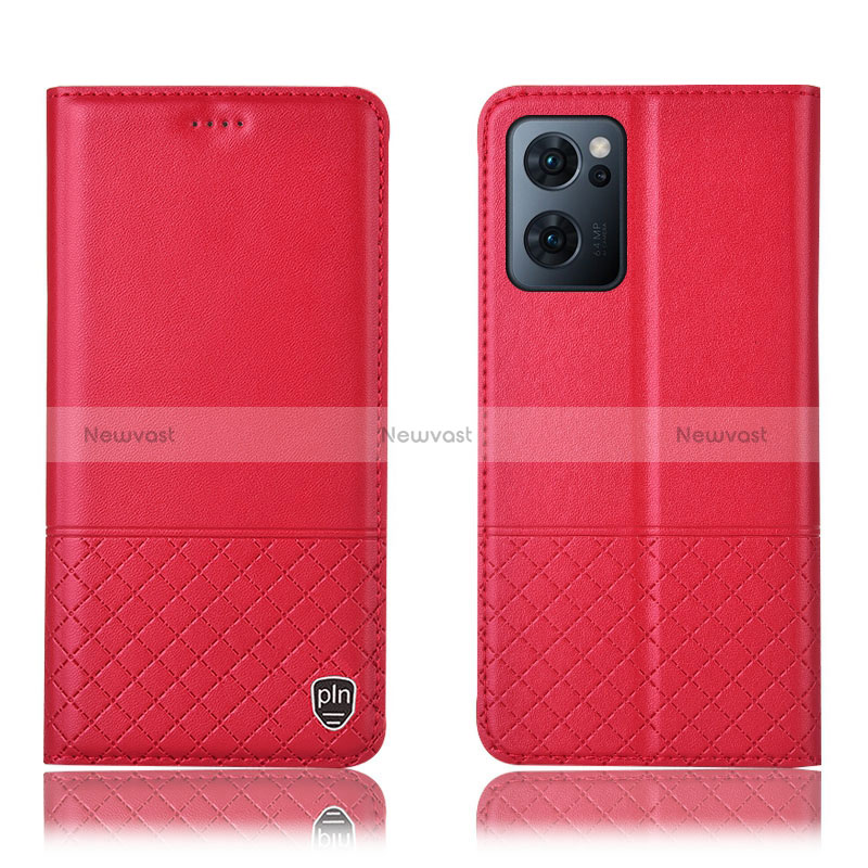 Leather Case Stands Flip Cover Holder H07P for Oppo Reno7 5G Red