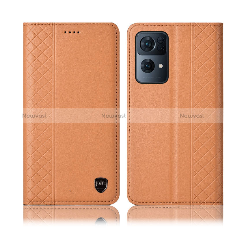 Leather Case Stands Flip Cover Holder H07P for Oppo Reno7 Pro 5G Orange