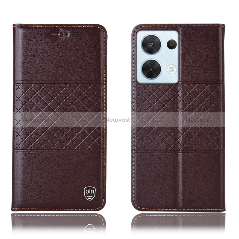 Leather Case Stands Flip Cover Holder H07P for Oppo Reno8 5G Brown