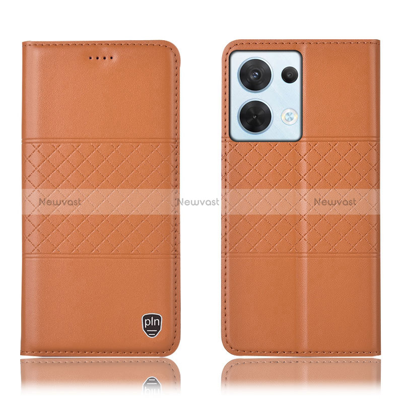 Leather Case Stands Flip Cover Holder H07P for Oppo Reno8 5G Orange