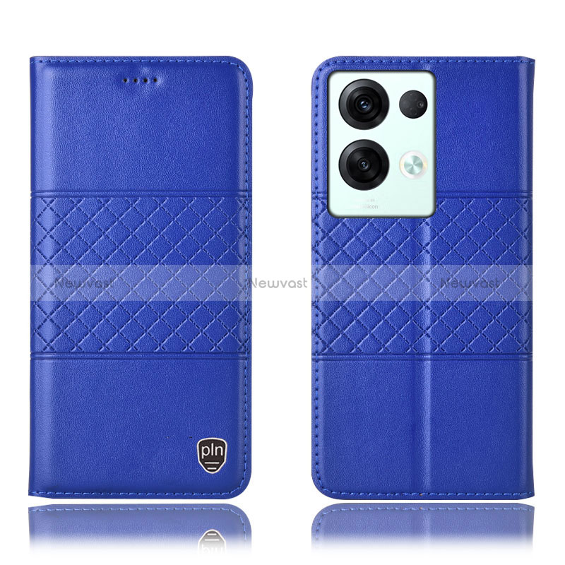 Leather Case Stands Flip Cover Holder H07P for Oppo Reno8 Pro+ Plus 5G Blue