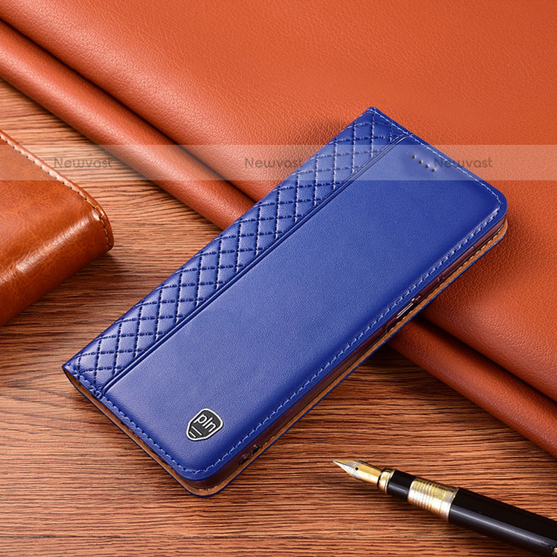 Leather Case Stands Flip Cover Holder H07P for Samsung Galaxy A02s Blue