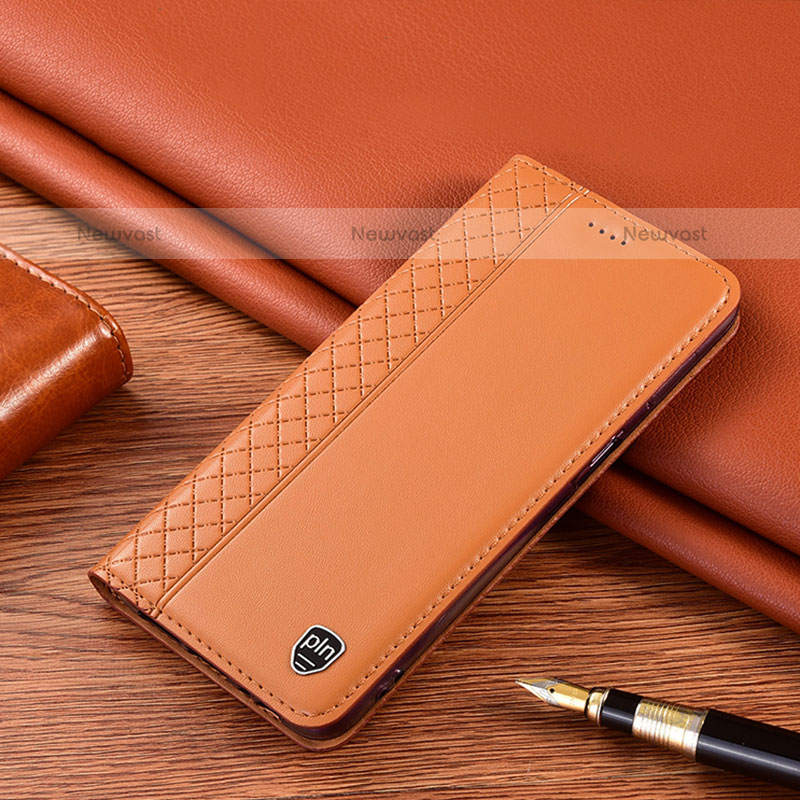 Leather Case Stands Flip Cover Holder H07P for Samsung Galaxy A02s Orange