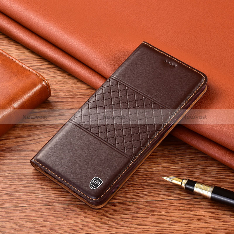 Leather Case Stands Flip Cover Holder H07P for Samsung Galaxy A10 Brown