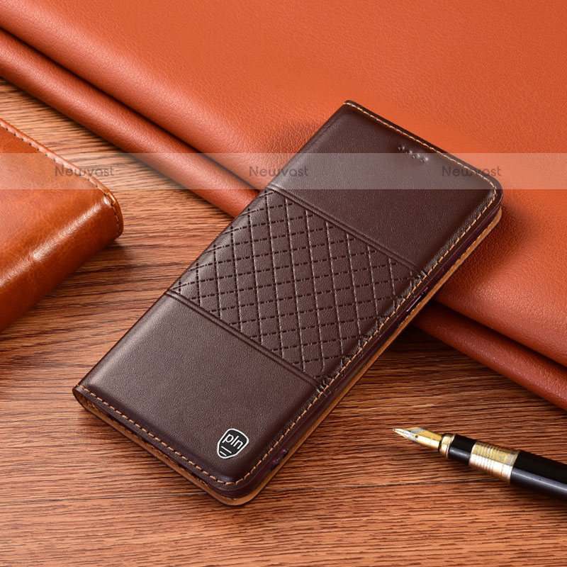 Leather Case Stands Flip Cover Holder H07P for Samsung Galaxy A31 Brown