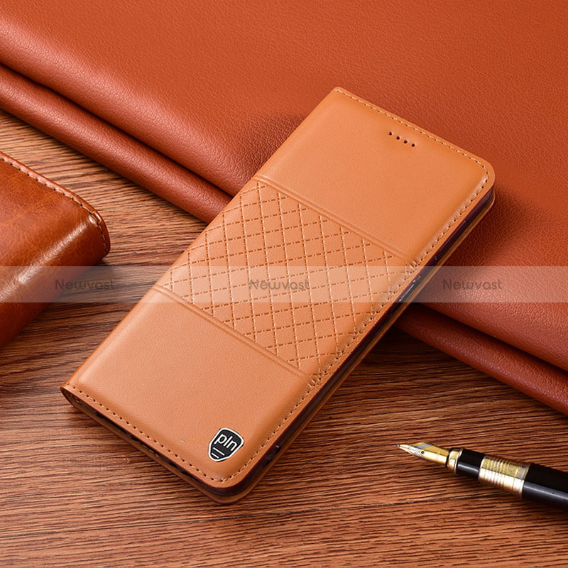 Leather Case Stands Flip Cover Holder H07P for Samsung Galaxy A42 5G Orange